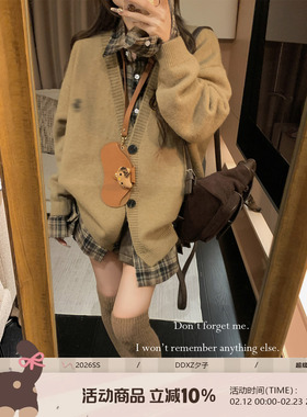 DDXZ夕子 小马印花设计感休闲宽松针织上衣美式复古百搭毛衣外套