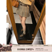 DDXZ夕子 学院风复古千鸟格百褶裙显瘦甜妹毛呢配腰带短款 半身裙