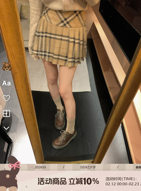 DDXZ夕子 格纹百褶裙学院风韩版防走光显瘦百搭复古半身短裙女