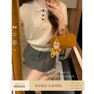 正肩POLO领上衣女 DDXZ夕子韩系纯色短袖 针织衫 时尚 减龄学院风短款