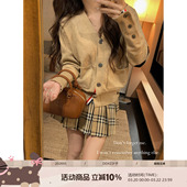 外套百搭拼色V领高级感显瘦毛衣 复古学院风针织开衫 DDXZ夕子 美式