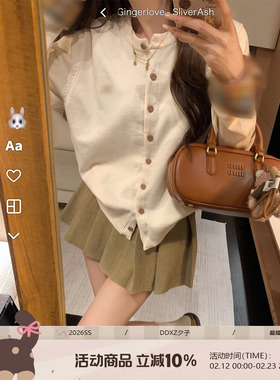 DDXZ夕子拼接格子针织开衫设计感洋气独特别致圆领带扣毛衣外套