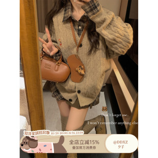 上衣刺绣慵懒毛衣学院百搭外套 宽松软糯v领针织开衫 DDXZ夕子 韩版