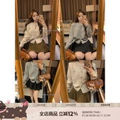 DDXZ夕子韩系氛围感纯色圆领毛衣外套精致千金风正肩长袖 针织衫 女