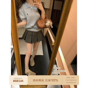 绞花针织衫 DDXZ夕子复古百搭学院感polo领短袖 小马刺绣翻领上衣女