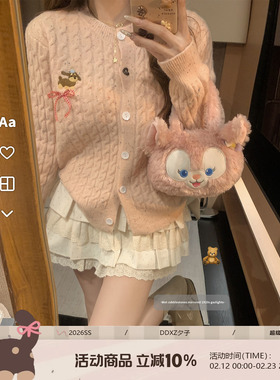 DDXZ夕子可爱减龄风针织衫上衣腊肠狗蝴蝶结麻花圆领甜美软糯毛衣