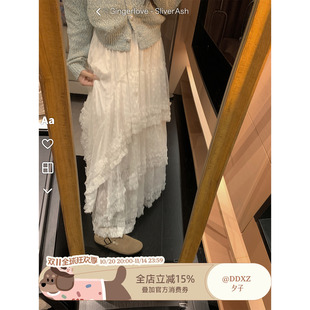 DDXZ夕子韩版 蛋糕裙网纱蕾丝花边碎花长裙半身裙女 百搭不规则长款