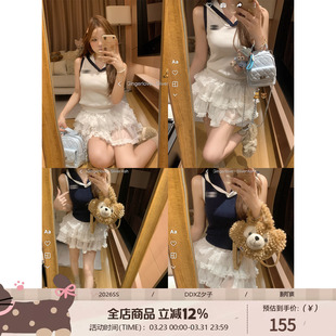 慵懒感外穿无袖 背心时尚 上衣女 气质海军风纯色V领针织衫 DDXZ夕子