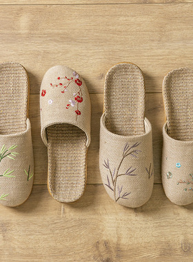 欧妃卡中国风拖鞋全亚麻室内女防滑夏天防臭情侣居家用地板凉拖男