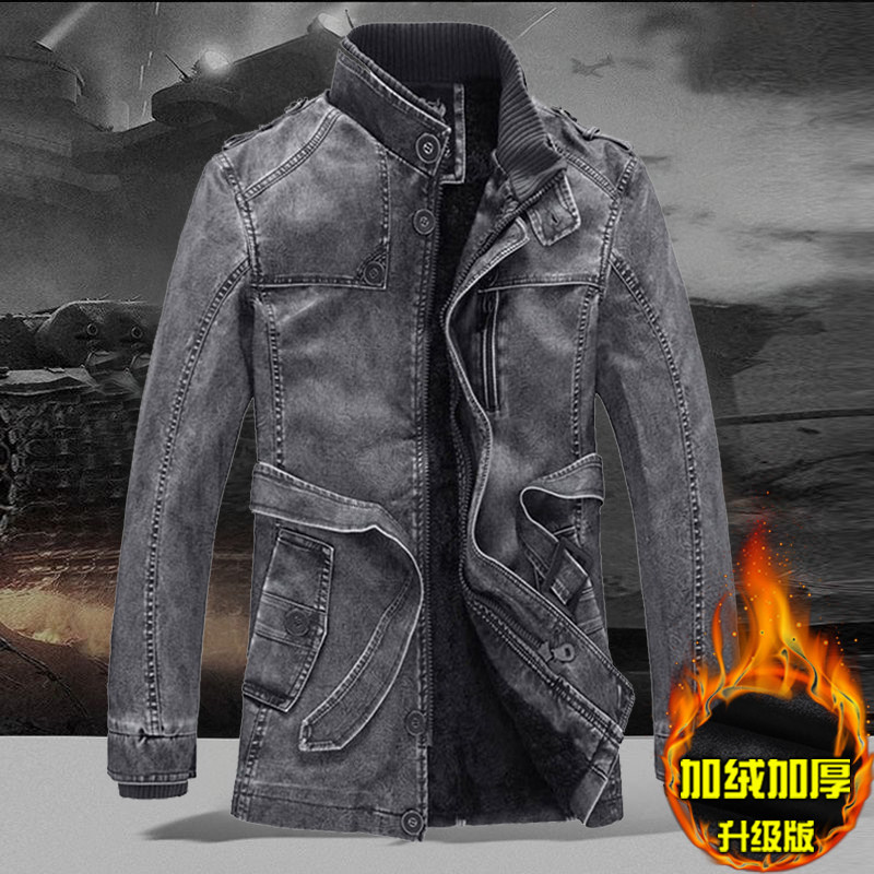 海宁皮衣外套男冬季加绒加厚中长款皮夹克皮毛一体男机车服骑行服