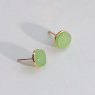 天然和田玉阳绿苹果绿无事牌国风新中式 18K金耳钉女生送礼简约