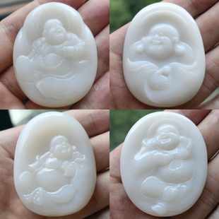 和田玉羊脂白玉佛吊坠天然玉坠项链大肚佛笑佛公弥勒佛挂件玉佩