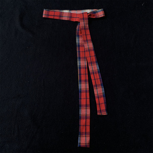 新款美式复古红色格子布腰带女气质感系带装饰休闲百搭格纹腰封男