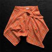 新款 潮牌桔色红色格纹屁帘女生橙色撞色格子腰封跳舞裙叠穿下摆男