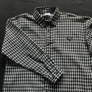 新款 衬衣男士 衬衫 TRYEX 黑白小格子长袖 老钱风2025秋季 黑衬衫 日式