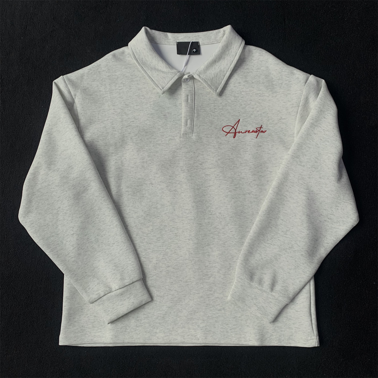 美式秋季半开襟套头卫衣男女休闲外套上衣草写字体刺绣长袖POLO衫