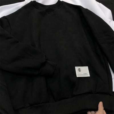 重磅黑色加绒卫衣男士高级感秋冬款圆领上衣美式风无连帽外套男女