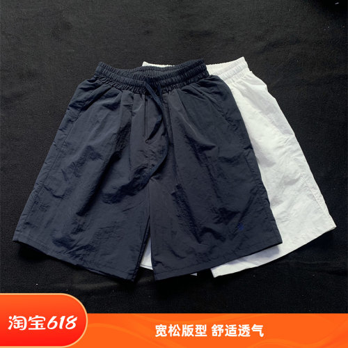夏季薄款宽松皱褶风衣布短裤男速干运动休闲五分裤女情侣沙滩裤子