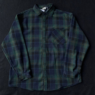 深绿色毛呢格子衬衫男女宽松长袖呢子衬衣潮牌港风翻领男生外套潮