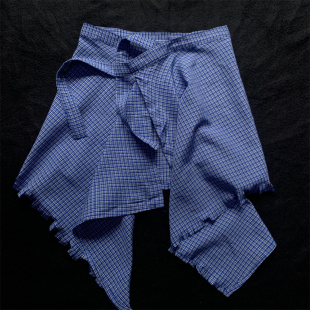 潮牌街头嘻哈腰封裙蓝色格子流苏毛边装 饰屁帘男女百搭叠穿下摆裙