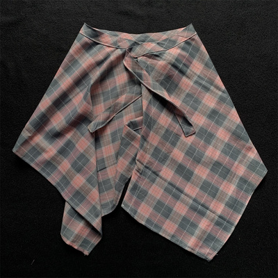 美式复古粉色格纹腰带屁帘女ins新款运动印花拼色格子腰封下摆男