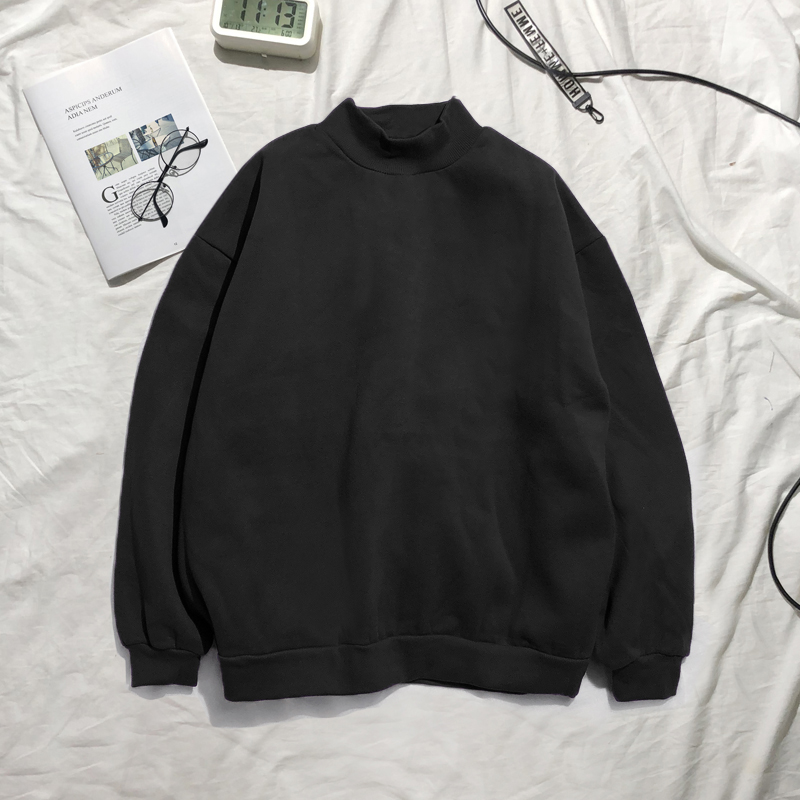 高领圆领运动卫衣黑色加绒外套潮