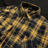 复古格子衬衫 男黄格上衣女春秋季 男生黄色格格衬衣男款 美式 外套衫