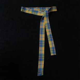 百搭撞色格纹绑带式布腰带男女装饰腰带青年系带黄色彩色格子腰封