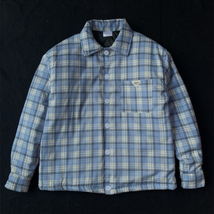 宽松休闲翻领外套情侣款 新款 布棉衣棉服男女同款 格子衬衫 上衣 时尚