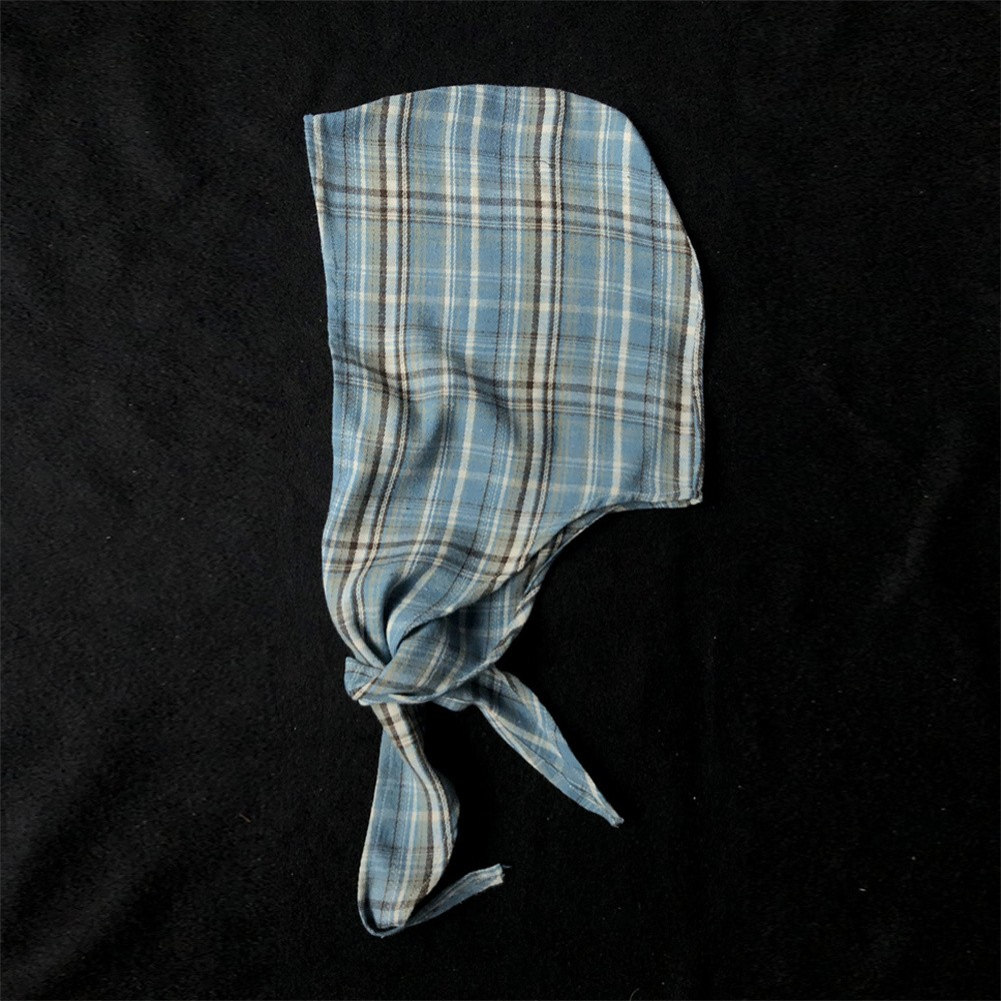 百搭披肩潮流头围包头帽显脸小蓝色格子帽子男女绑带连帽头巾围巾