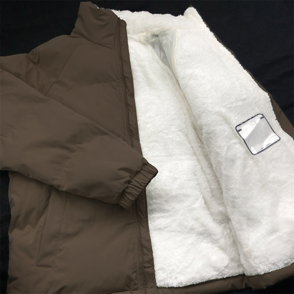 咖啡色棉服男款内里羊羔绒外套冬