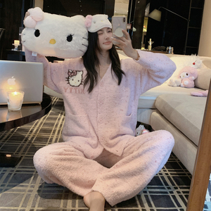 欧若拉睡衣女【莓莓KT酱】冬甜美减龄软绵绵保暖开衫可外穿家居服