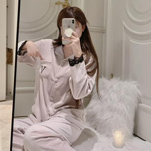 欧若拉睡衣女【蝶梦绮想】紫色韵味少女海岛绒翻领开衫冬日家居服