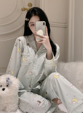 欧若拉睡衣女【晚安兔兔】秋日软萌减龄少女开衫翻领两件套家居服