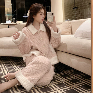 欧若拉睡衣女【樱花奶芙】冬季甜美恬静大小姐保暖珊瑚绒家居服