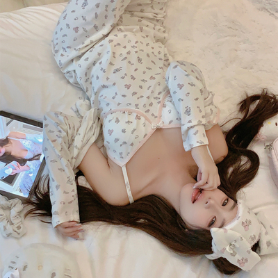精致印花甜欲三件套带胸垫家居服