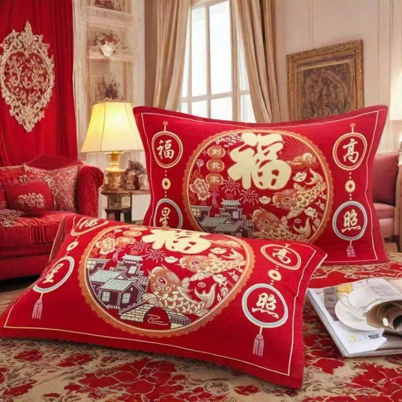 新品马年红色枕巾纱布棉福字柔软加大加厚枕头巾四季成人情侣盖巾,床上用品,枕巾,淘宝优惠券,粉丝福利购,淘宝优惠卷