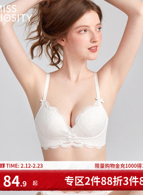 好奇蜜斯无钢圈内衣女聚拢小胸显大蕾丝文胸罩套装性感夏防下垂白