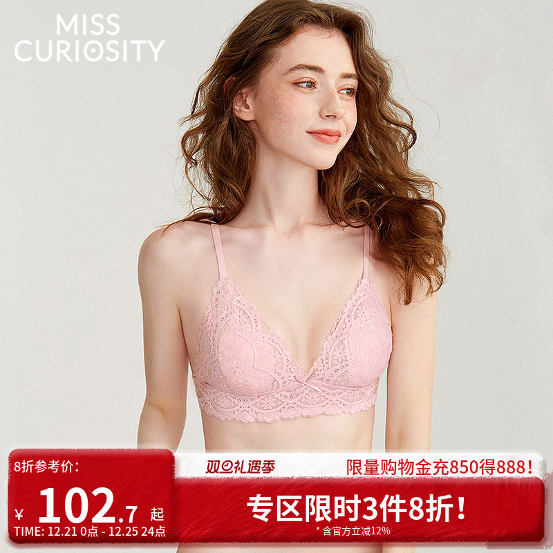 好奇蜜斯法式内衣女蕾丝文胸罩套装三角杯无钢圈兔耳杯桑蚕丝纯欲