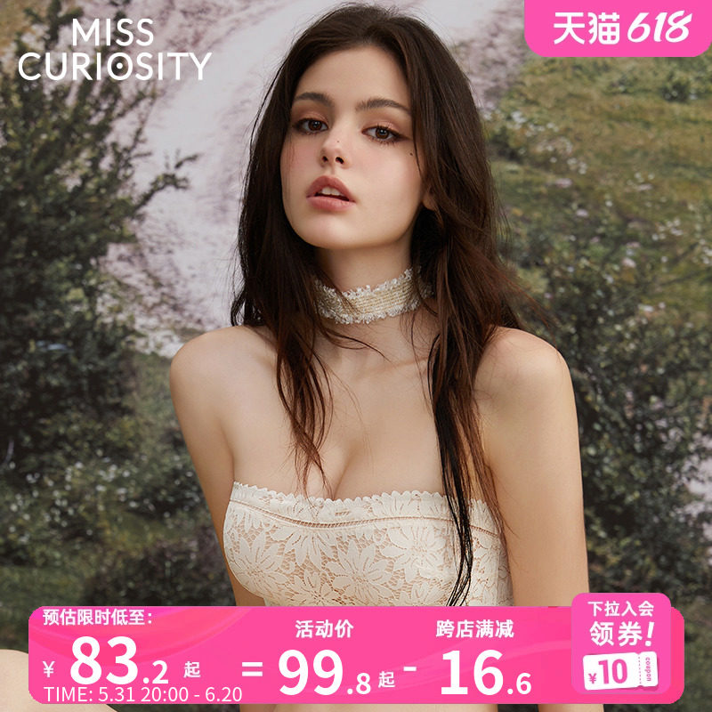 好奇蜜斯蕾丝防滑无肩带内衣女无钢圈抹胸夏季薄款文胸套装胸罩