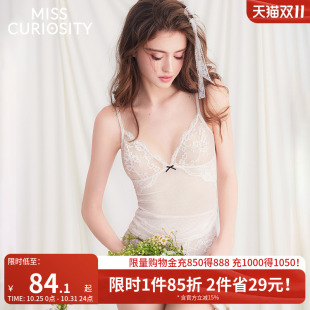 好奇蜜斯蕾丝性感睡衣女精致吊带纯欲2025新夏薄款 浪漫深v家居服