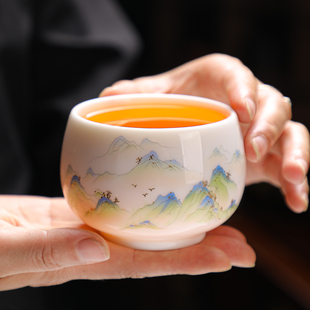 羊脂玉大号主人杯高档个人专用茶盏白瓷喝茶杯压手杯不烫手罗汉杯