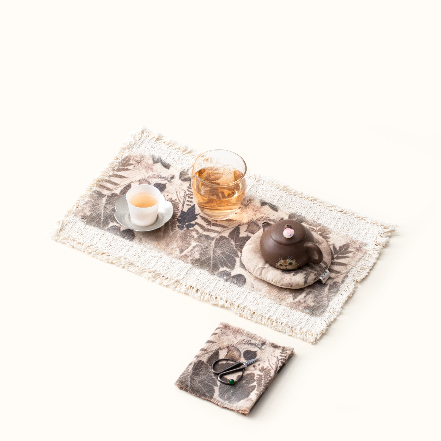 拓印染茶席茶桌垫吸水茶巾茶道配件手工干泡垫复古家用棉麻隔热垫