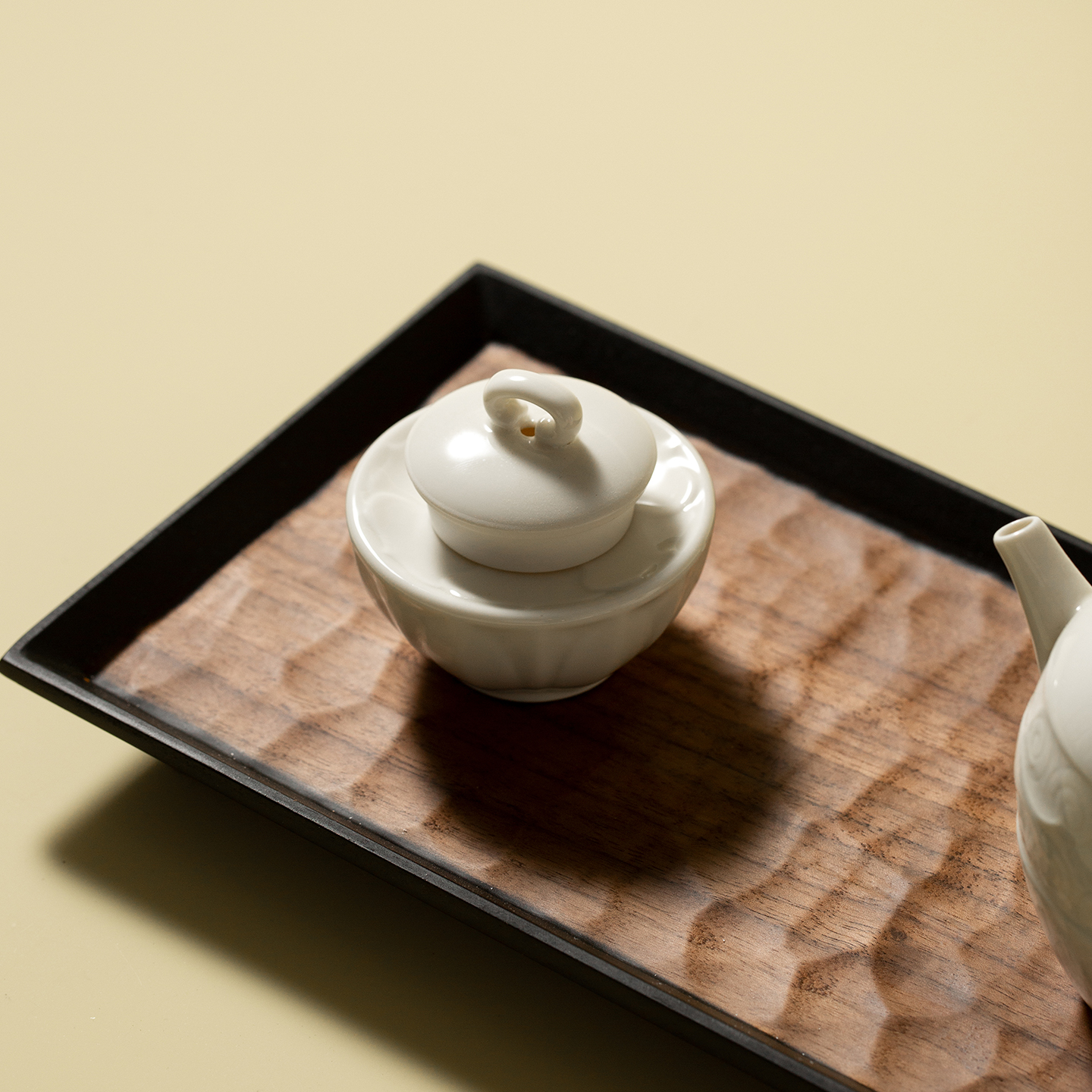 定窑 手工浮雕盖置莲韵回纹盖托功夫茶具配件茶壶盖碗盖子架底托