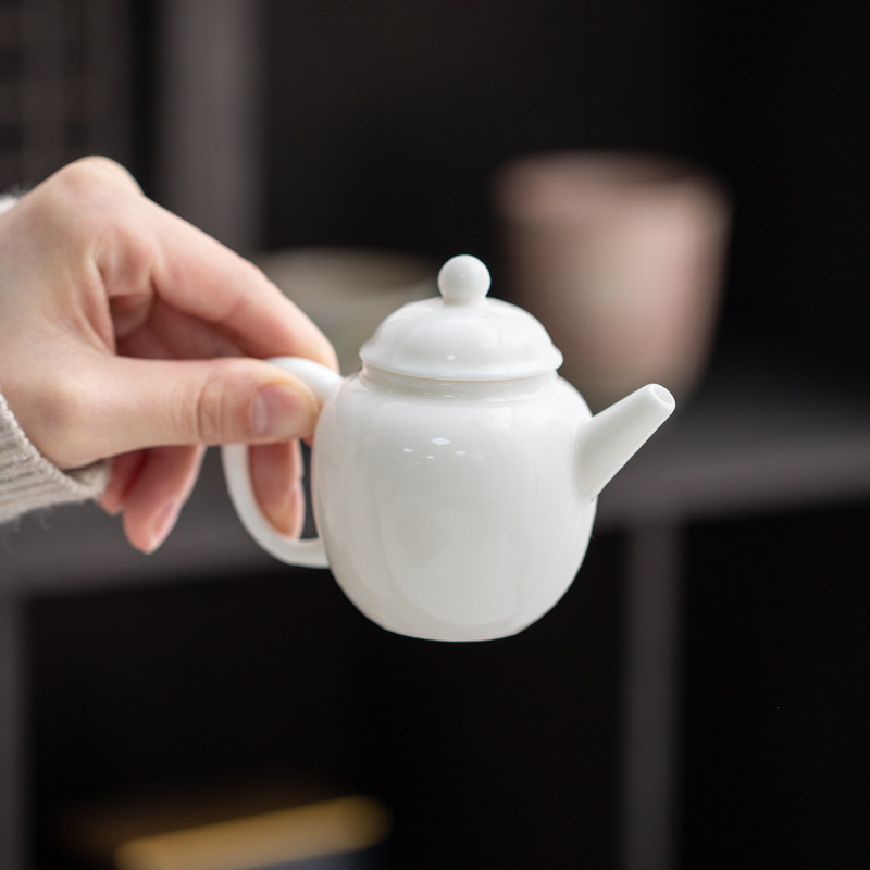 羊脂玉茶壶小号闭水泡茶壶德化白瓷手工壶功夫茶具手把壶球孔过滤图片