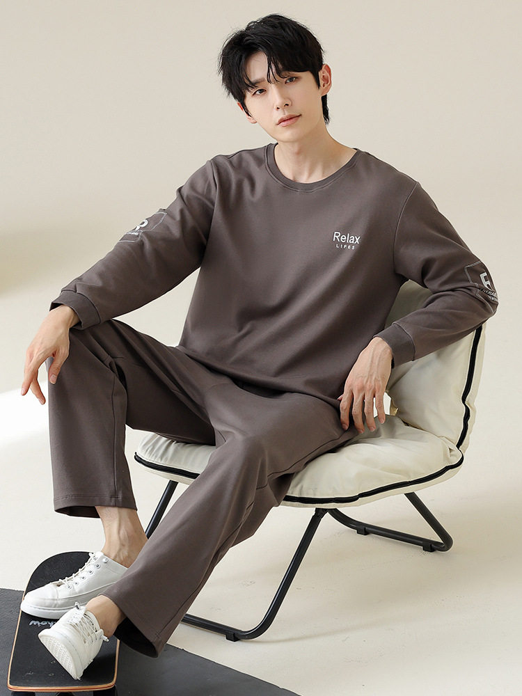 睡衣男款秋冬季长袖套头加厚休闲可外穿男士家居服
