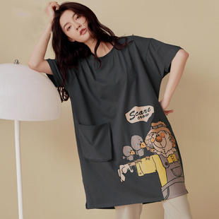 朵婷睡衣女夏季纯棉短袖七分裤家居服格子薄款全棉大码居家服套装