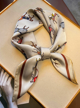 小马奔腾动物丝巾洋气小方巾70cm祖母绿薄款披肩防晒领巾围脖新款