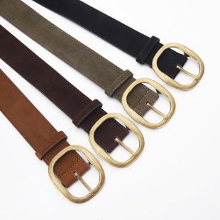 日系简约植绒质感女士腰带黑棕咖啡色高品质日字扣皮裤 带