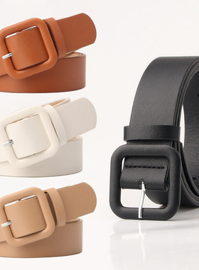 简约时尚感女士方扣亮糖果粉嫩白蓝绿玫红紫色装饰腰带优雅皮带